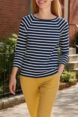 Gap Blue/White Favorite Stripe Long Sleeve Button-Shoulder T-Shirt thumbnail 1