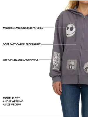 Disney The Nightmare Before Christmas XL Multi Patch Full Zip Hoodie Sweatshirt thumbnail 2
