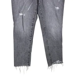 Good American Good Straight Distressed Raw Hem Jeans Washed Black Size 10/30 thumbnail 3