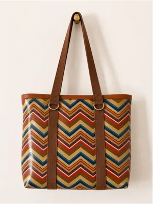 Fossil Key-Per Chevron‎ Tote Bag Multicolor Coated Canvas Large Tote thumbnail 3