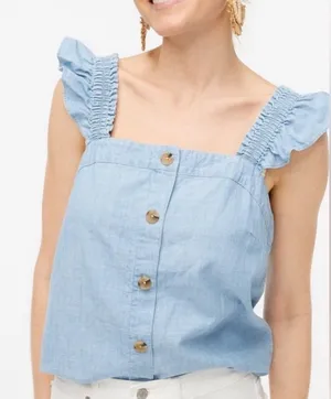J. Crew Blue Button-Front Ruffle Blouse thumbnail 1
