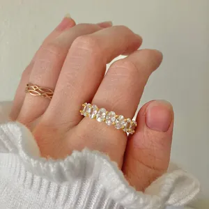 Oval Cut Eternity Band Gold Clear “Lacey” Wedding Engagement Promise Classic Jewelry thumbnail 1