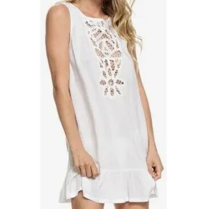 NWT ROXY Goldy Soul Mini Beach Tank Dress White‎ Sheer Coverup Medium thumbnail 10