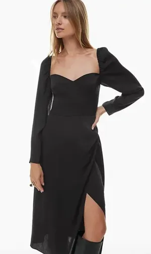 Wilfred Aritzia Anfora Satin Bustier Corset Slit Midi Dress Black Whimsigoth thumbnail 1