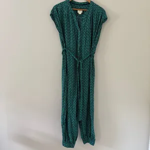Maeve Geoscope Jumpsuit Small Green Blue Boho Graphic Print Button Front Belted thumbnail 4