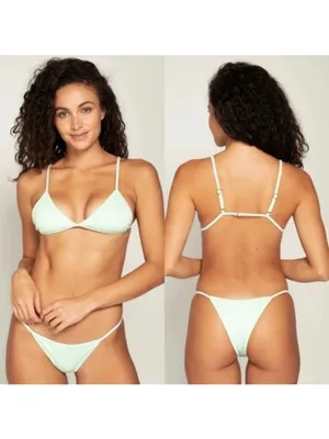 NWT Peixoto Glow Bomba Tinga Bikini Bottom XS Mint Ribbed Triangle Swimsuit thumbnail 2