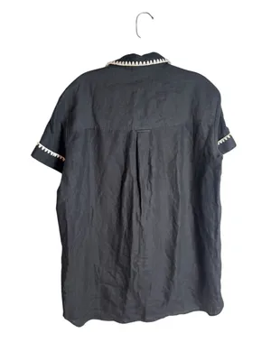 Sézane Ana Dress Black Linen Crochet Embroidered Shirt Mini Dress 36 thumbnail 4
