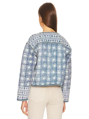 NWT Free People Kara Quilted Cardi Jacket in Pacific Combo Open Front S thumbnail 3