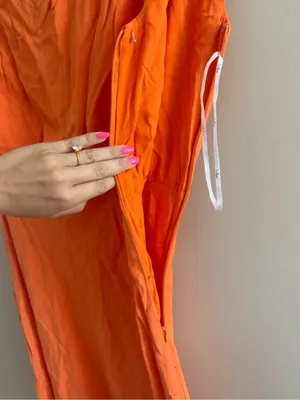 Lulus Casual Enchantment Orange Linen Off-the-Shoulder Midi Dress Size Medium thumbnail 9