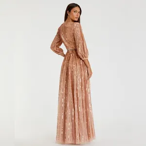 Mac Duggal 5509 SEQUINED WRAP OVER 3/4 SLEEVE GOWN thumbnail 5