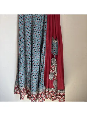 SOCH Womens Anarkali Kurta Dress Medium Blue Maroon Block Embellished Pocket thumbnail 2