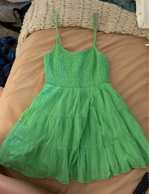 American Eagle Smocked Tiered Green Mini Dress thumbnail 2
