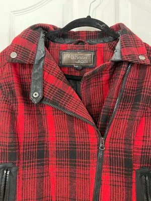 Red & Black Plaid Moto Jacket With Faux Leather Sleeves thumbnail 3