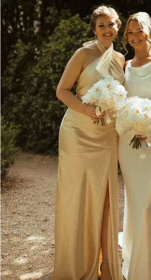 Pale yellow satin dress thumbnail 3