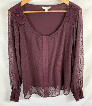 LC Lauren Conrad Purple Swiss Dot Long Sleeve Blouse Size XL thumbnail 1