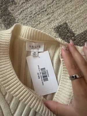 Cream Ribbed Knit Sweater - Ladies Long Sleeve Crewneck thumbnail 2