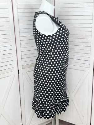 Betsey Johnson Polka Dot Ruffle Hem Sleeveless Sheath Dress Black White 14 thumbnail 3