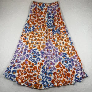 Farm Rio Anthropologie‎ XS Leopard Print Maxi Skirt Orange Purple Blue Viscose thumbnail 7
