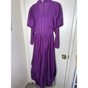 VTG 80s Handmade Purple Pleated Maxi Dress Lace Trim Puff Sleeve Victorian Gown thumbnail 5