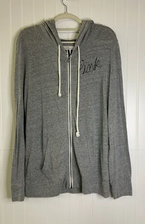 Victoria's Secret PINK Gray Lightweight Zip-Up Hoodie Size Large thumbnail 1