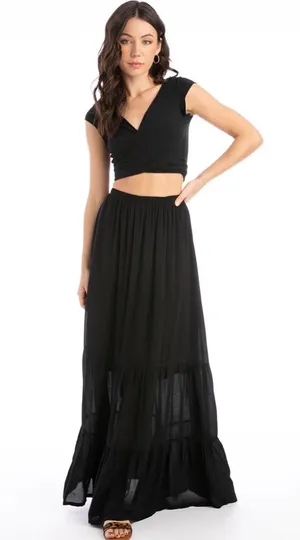 Hard Tail Two Tiered Maxi Skirt Black Size M thumbnail 1