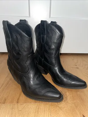 Women’s Black Fashion Cowgirl Western Ankle Boots Mid Heel Size 7 thumbnail 12