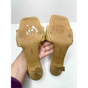 Vince Camuto Sandals Womens Size 8 Tan Leather Square Toe Slip On Woven Heels‎ thumbnail 9