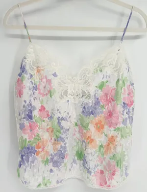 Womens Vintage Y2K 90s Pastel Floral Lace‎ Trim Coquette Cottagecore Cami Top thumbnail 1