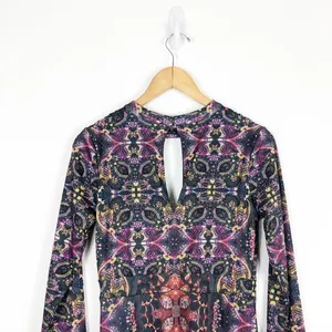 Free People Cabaret Long Sleeve Maxi Dress Medium Sunrise Combo Stretch thumbnail 12