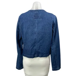 Ann Taylor Blue Long Sleeves Patch Pocket Cropped Denim Jean Coat Jacket Size S thumbnail 3