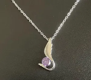 Purple crystal angel wing necklace thumbnail 4