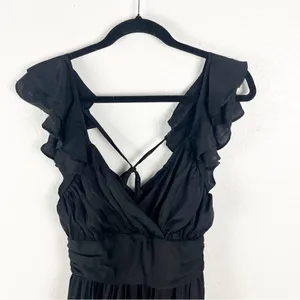LULUS Black Regal Ruffles Back Ties Hidden Zipper V-Neck Flutter Sleeve Dress thumbnail 13