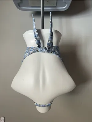 ALTAR'D STATE | Blue Plaid Halter Crop Top Sz M thumbnail 4