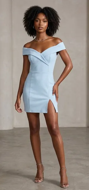 Superdown x Revolve V Neck Off Shoulder Sweetheart Slit Blue Mini Dress Small thumbnail 1