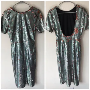 Revolve Lovers + Friends Genuine Sequin Dress Small Green Glam Party thumbnail 3