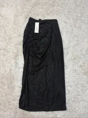 NWT urban outfitters Black High-Slit Ruched Midi Skirt with keyholes thumbnail 6