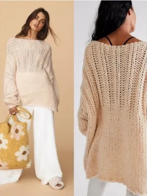Free People Be There Chunky Knit Sweater Size Small Beige Oversized Neutral thumbnail 2