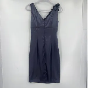 Betsy & Adam Satin Cocktail Dress Sz 6 Y2K Mob Wife USA Rosette Ruched Wedding thumbnail 5