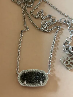Kendra Scott Elisa Silver Platinum Necklace with Glittery Dark Drusy‎ Pendant thumbnail 7