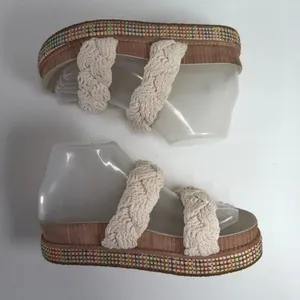 Johnny Was 6 Platform Slide Braided Rope Sandal Woven Trim Boho Festival Preppy thumbnail 3