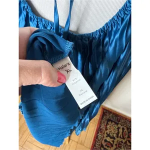 Halara Blue Silky Satin Wrap Front Pleated Skirt Midi Dress NWOT thumbnail 4