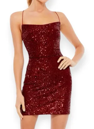 NWOT Mac Duggal 26479 Burgundy Red Cocktail Mini Dress Sequin Backless Size 8 thumbnail 1