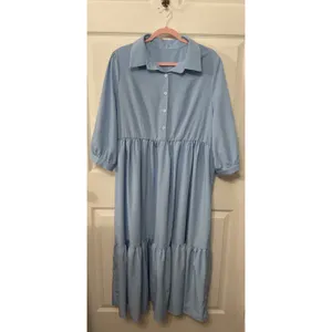 NWOT SHEIN Curve Blue Plus Size Button Front Tiered Long Sleeve Boho Dress, 2XL thumbnail 3