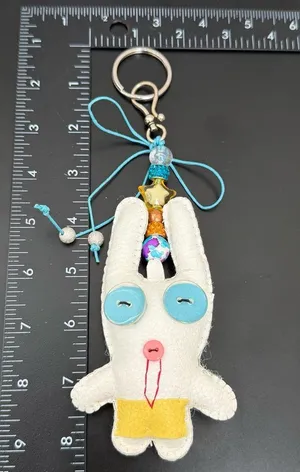 Adorable White Animal Plush Cushion Beaded FOB Bag Charm thumbnail 4