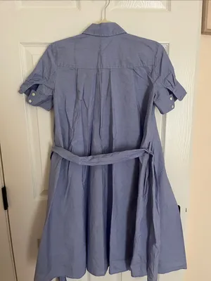 J. Crew Light Blue Button-Front Shirt Dress with Waist Tie thumbnail 6