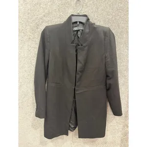 Zara Women Blazer XL Black Open Front Longline Minimalist Crepe Hook-and-Eye thumbnail 2