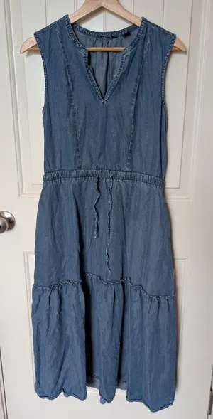Lands' End Sleeveless Lyocell Tiered Midi Dress Small Blue thumbnail 1