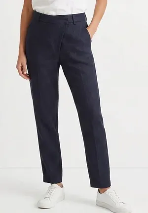 Vince Navy Blue Linen Blend Wrap Front Tapered Trousers Pants Size 2 thumbnail 1