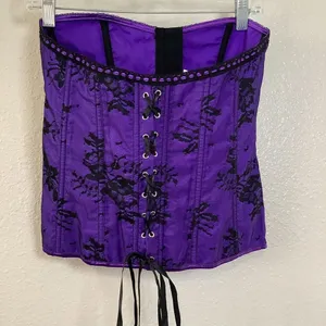 Bonitas Purple Dark‎ Feminine Whimsigoth Lace Gothic Emo Scene Lace Up Corset L thumbnail 3