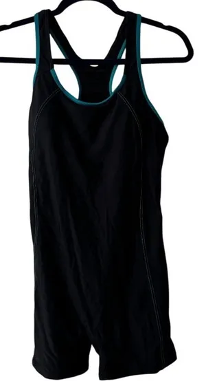 Charmo Athletic Romper Swimsuit‎ Teal Trim Activewear Jumpsuit Medium UPF 50+ thumbnail 1